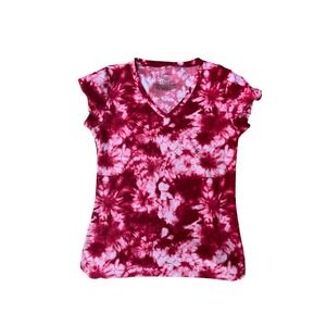 Fuchsia red and white tie die polyester shirt. XS women’s or juniors